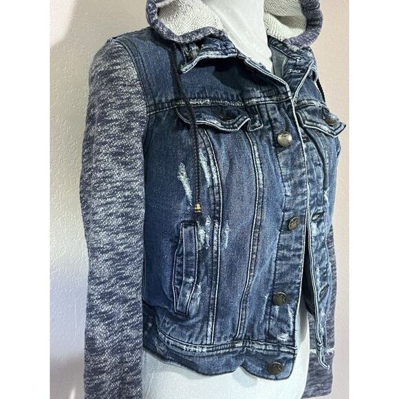 Free People Jean Jacket Hoodie Casual Grunge Cotton Fall Indie Distressed XS - Picture 3 of 9